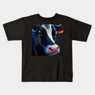 Black Blue And White Cow Kids T-Shirt